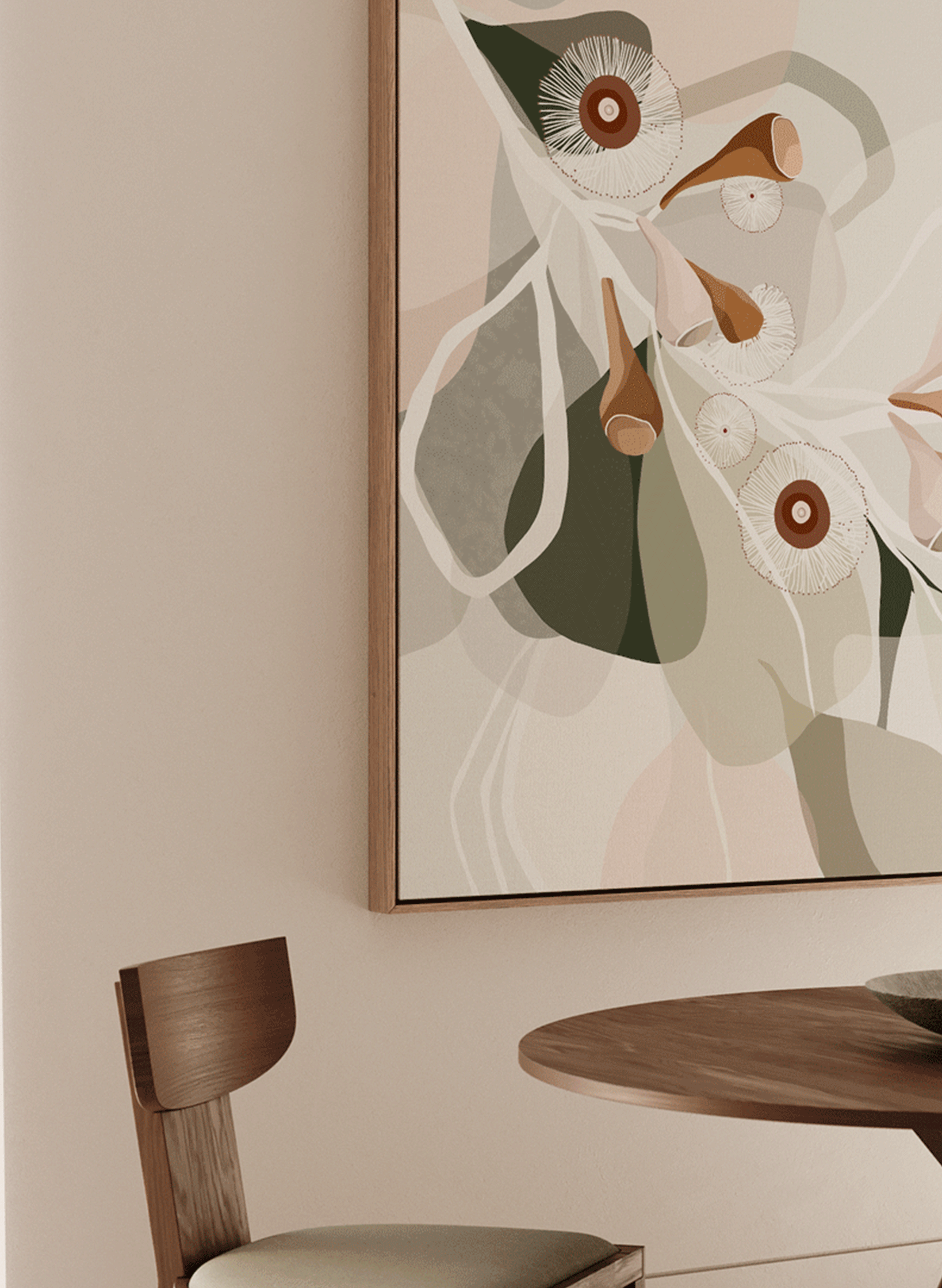 EUCALYPT BLOOM 1 SAGE // 120X120CM // CANVAS WITH OAK FRAME