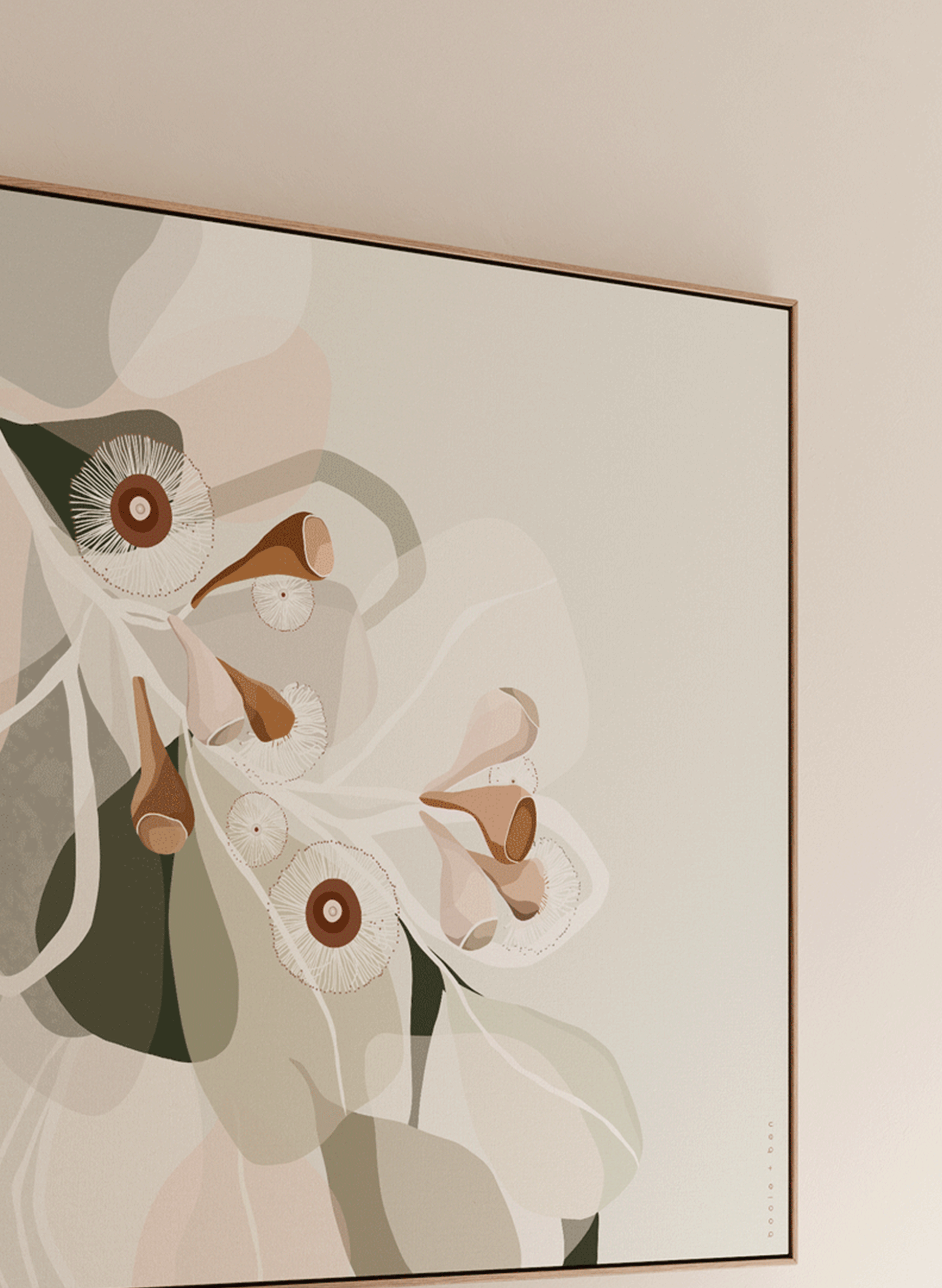 EUCALYPT BLOOM 1 SAGE // 120X120CM // CANVAS WITH OAK FRAME