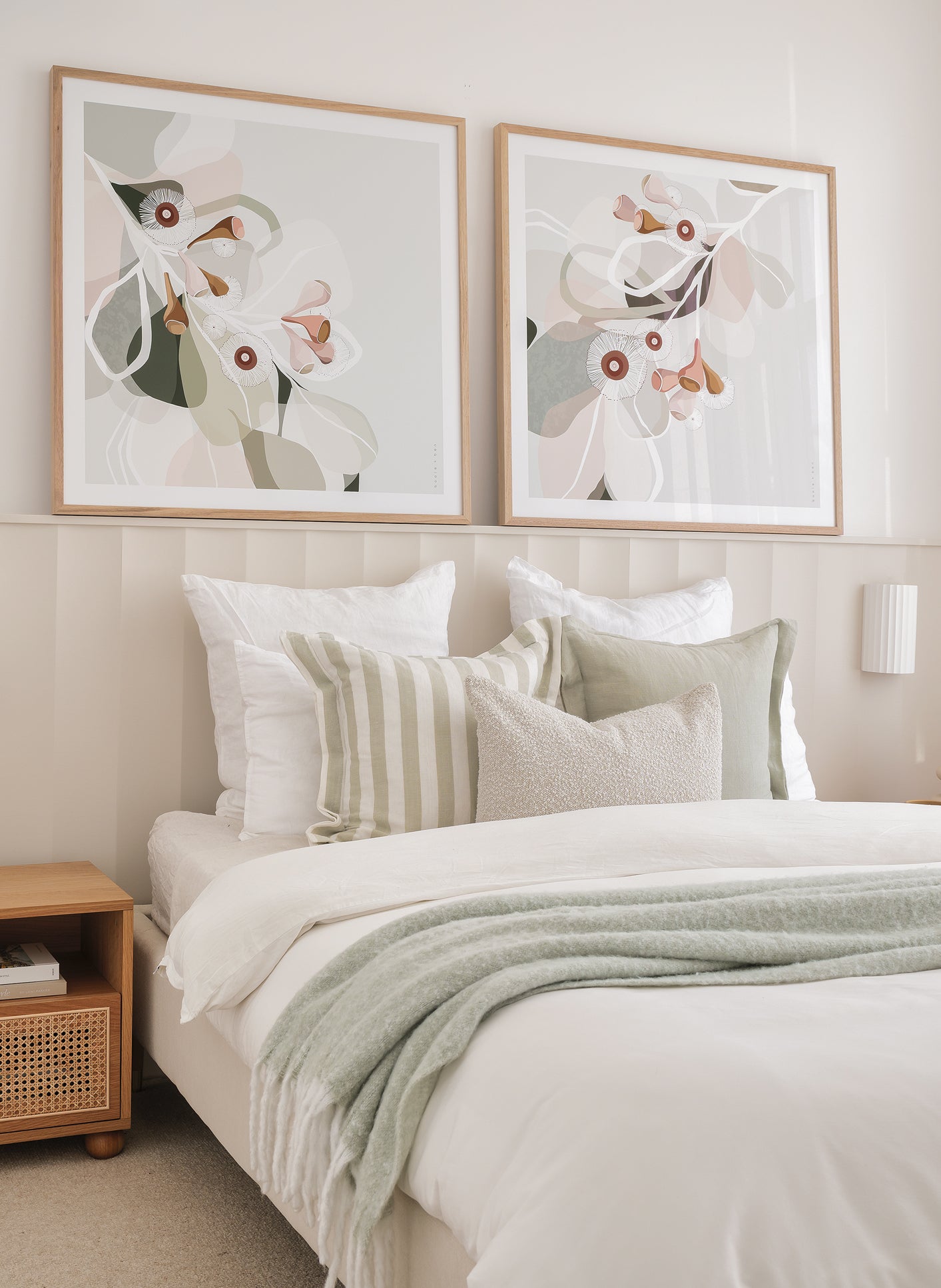Booie and Ben - Botanical Artwork - Eucalypt Bloom 1 Sage - Bedroom - Pair