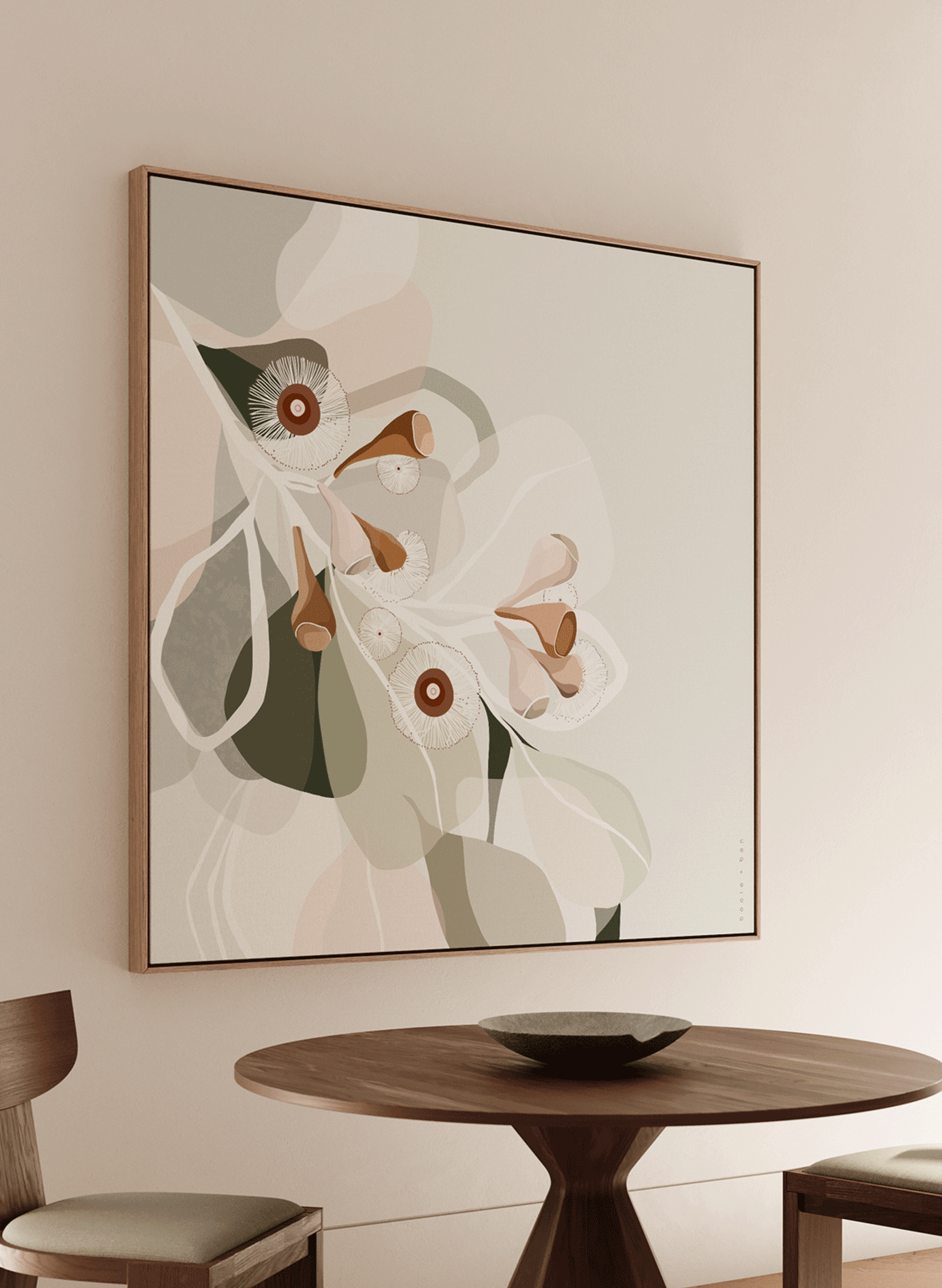 EUCALYPT BLOOM 1 SAGE // 120X120CM  // CANVAS WITH OAK FRAME