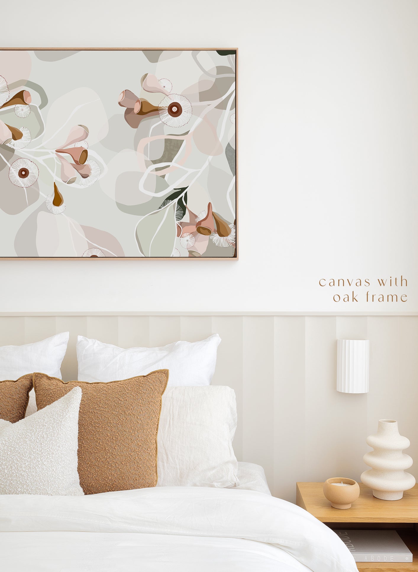 Booie and Ben - Botanical Artwork - Summer Bloom Sage - Bedroom with bedside table